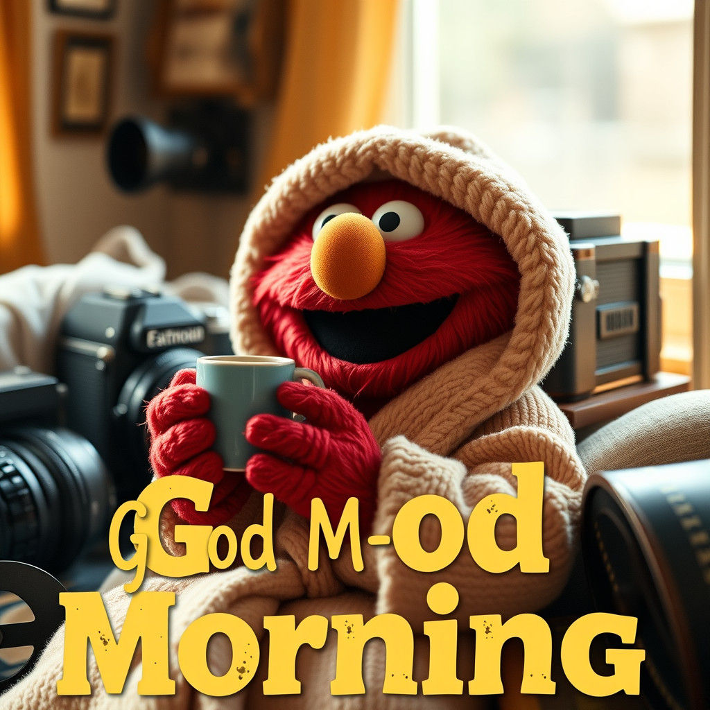Elmo's Cozy Morning: A Cinematic Film Still