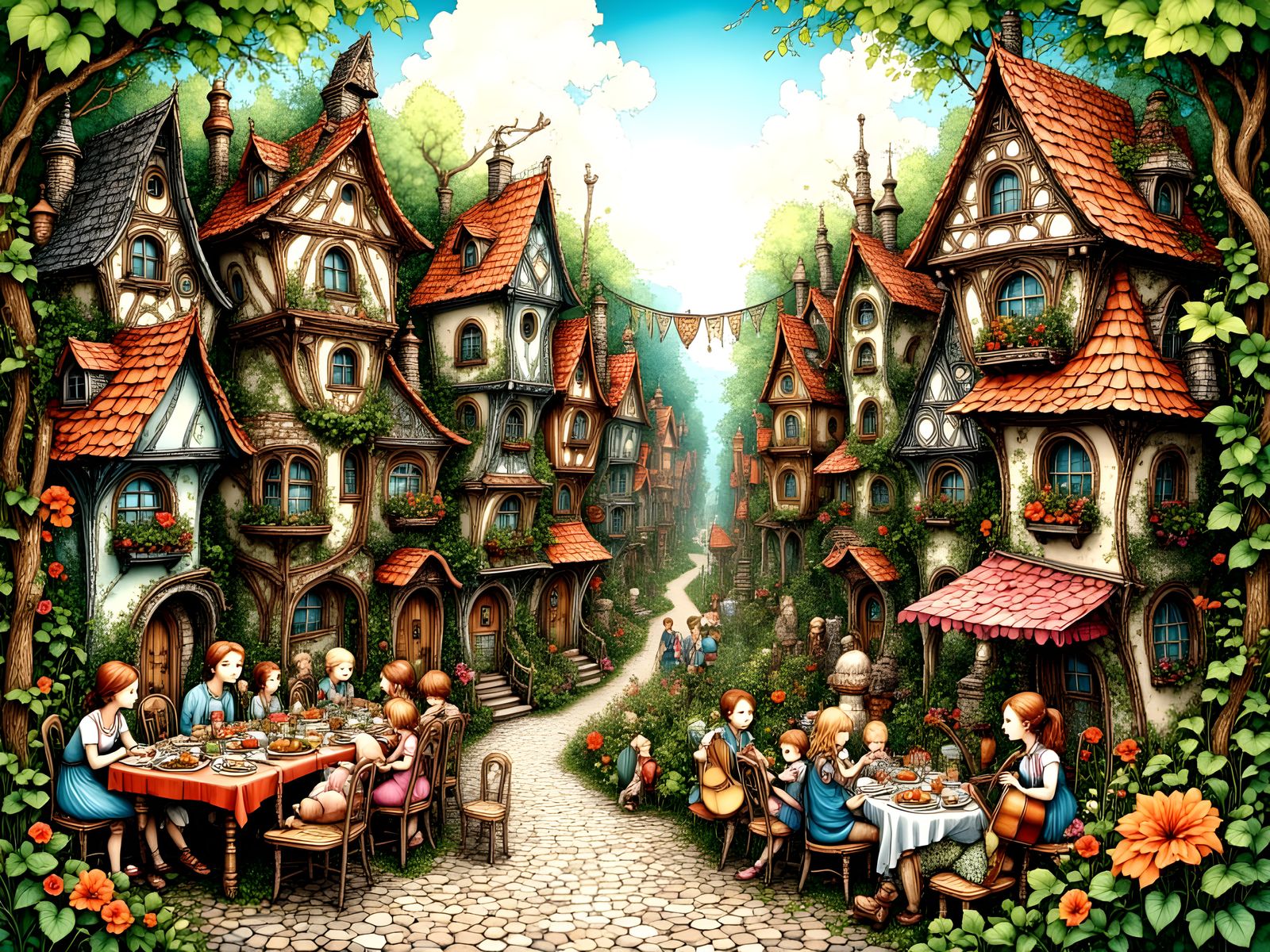 Medieval Village Mother's Day in Anime Style