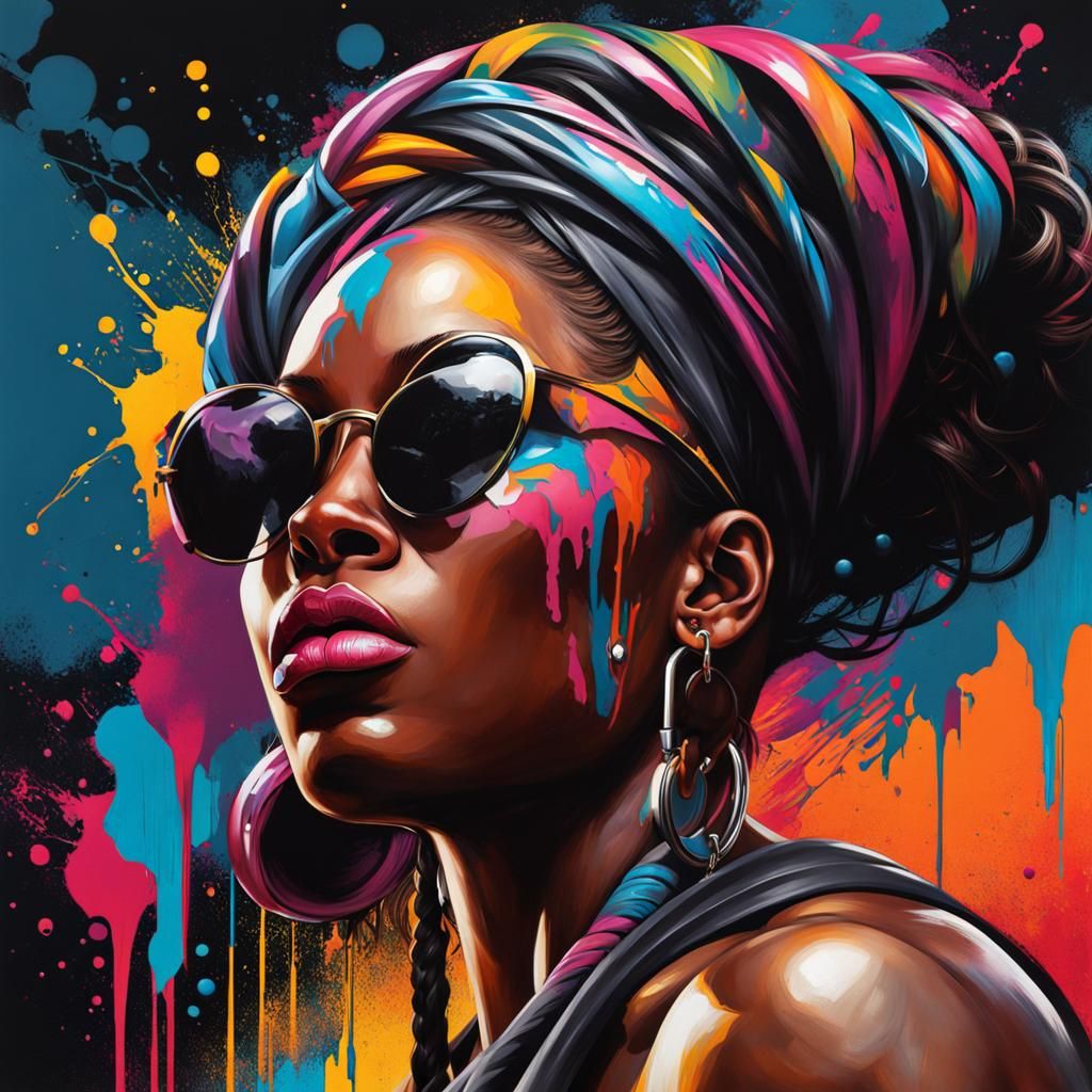 Muscular Black Woman in Graffiti Street Art Style