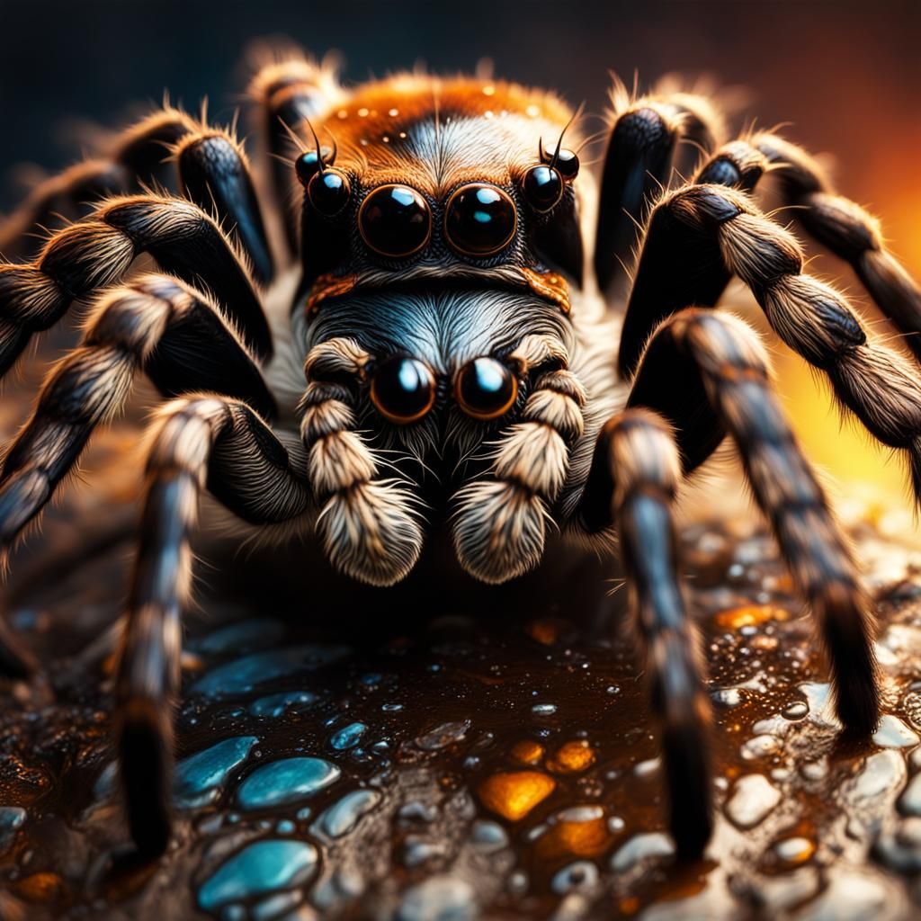 Hyperrealistic Tarantula in Splash Art Style
