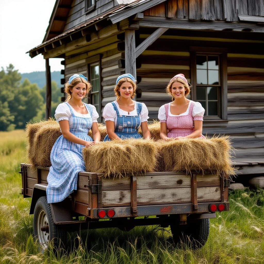 1800s Rural Scene: Women Harvesting Hay