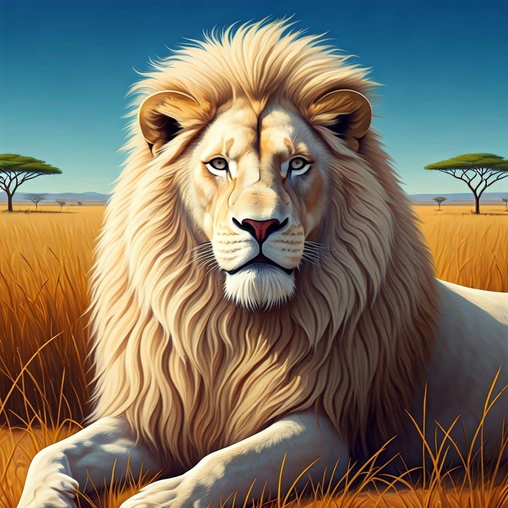 Majestic White Lion in Savannah Landscape
