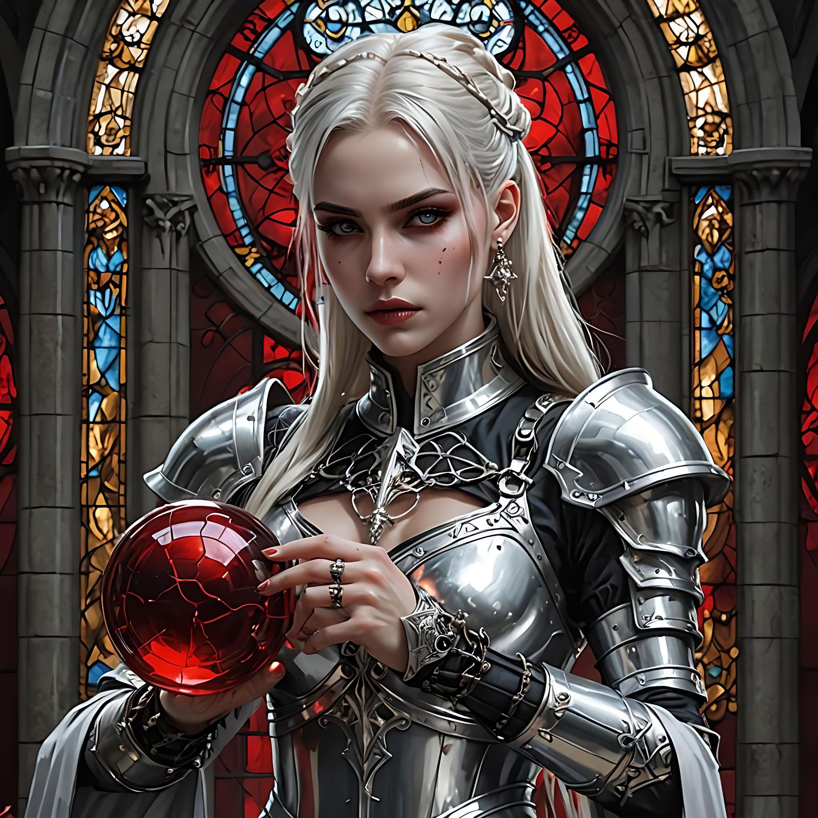 Dhampir Blood Cleric with Silver Eyes and Blood Orb