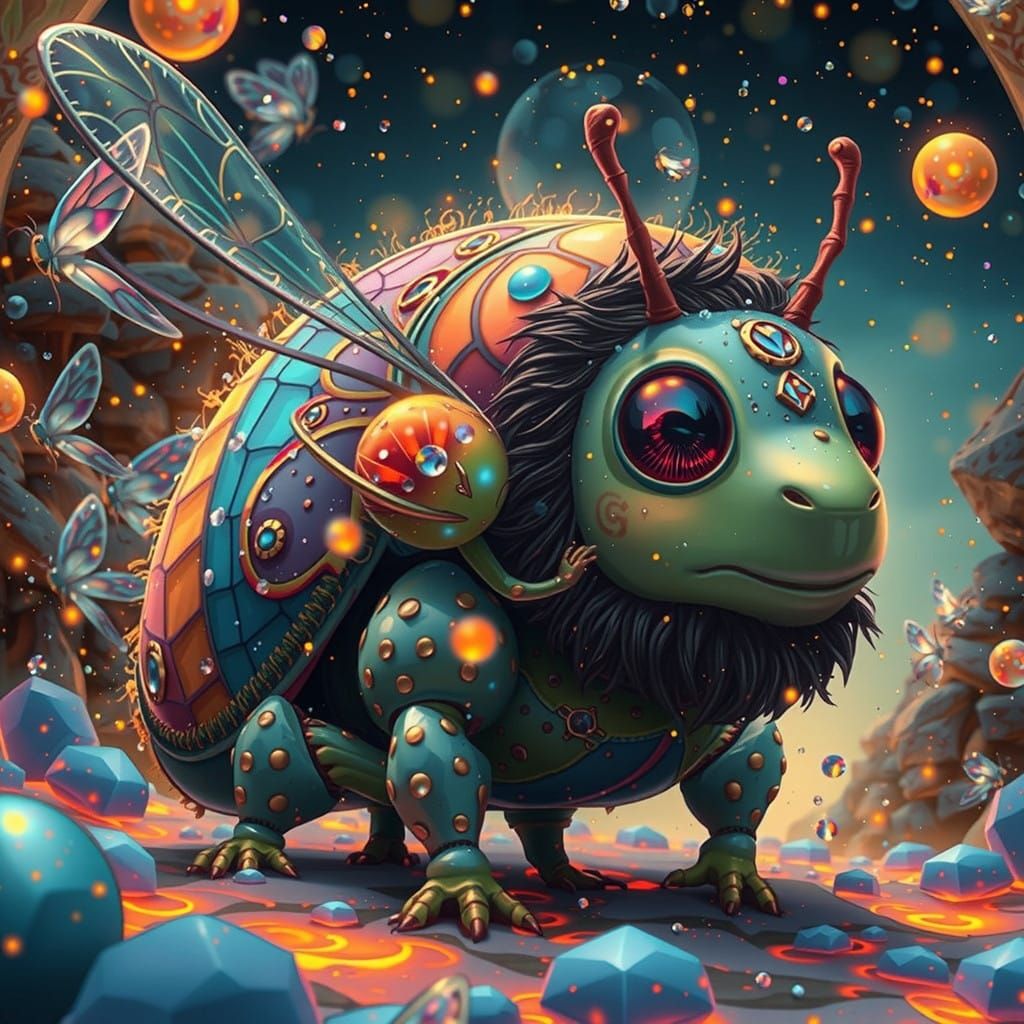 Majestic Firefly in Vibrant Snowglobe Scene
