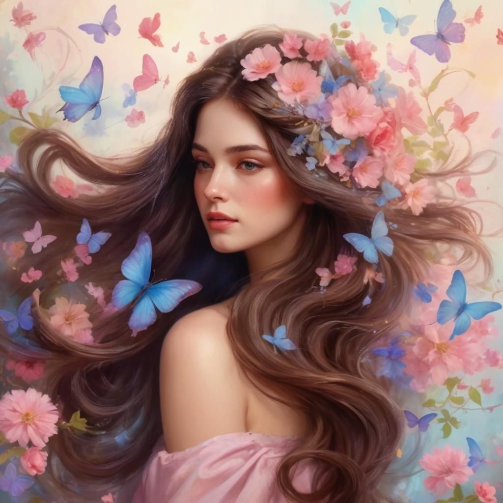 Woman with Butterflies in Hyperrealistic Digital Art