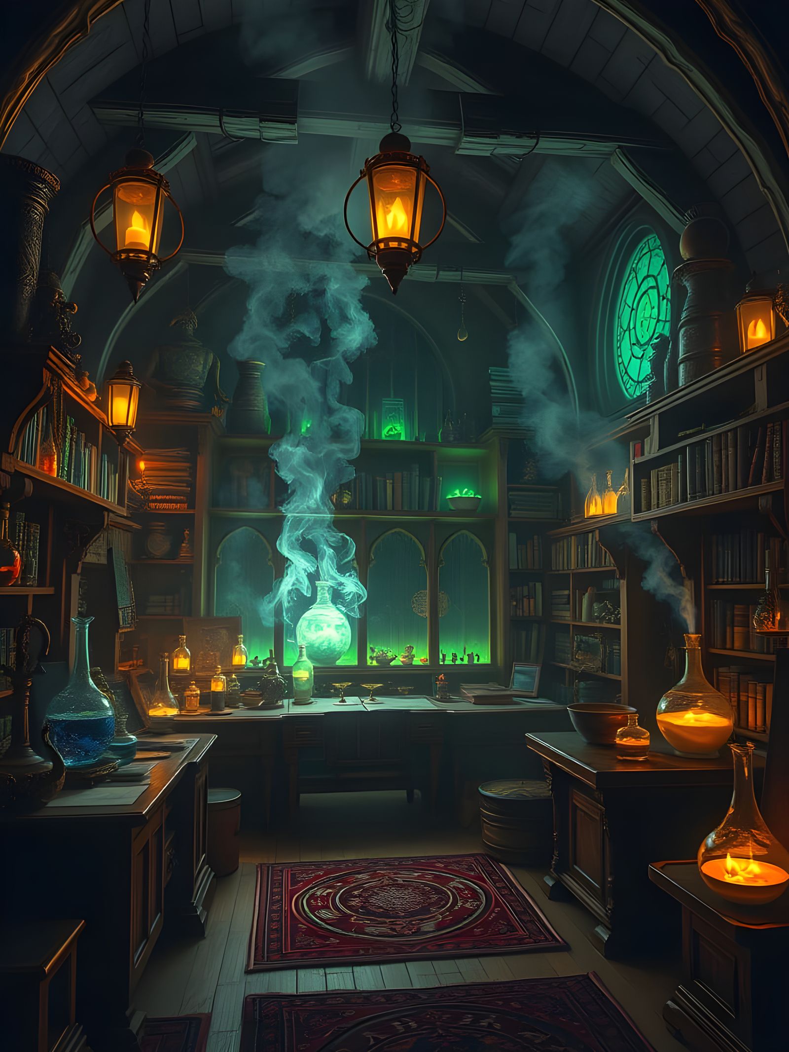 Enchanted Wizard's Study in Mystical Glow
