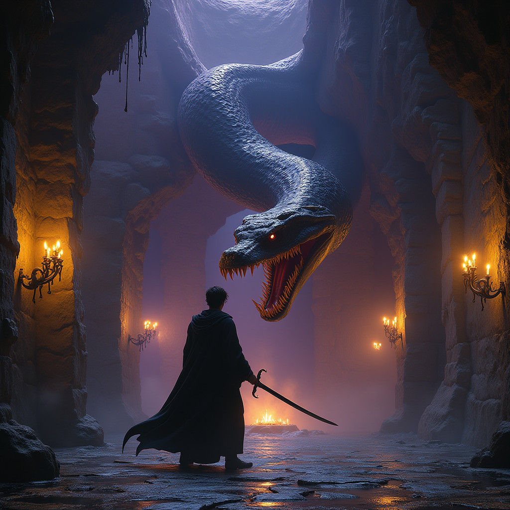Basilisk vs Harry Potter in Dark Fantasy Dungeon