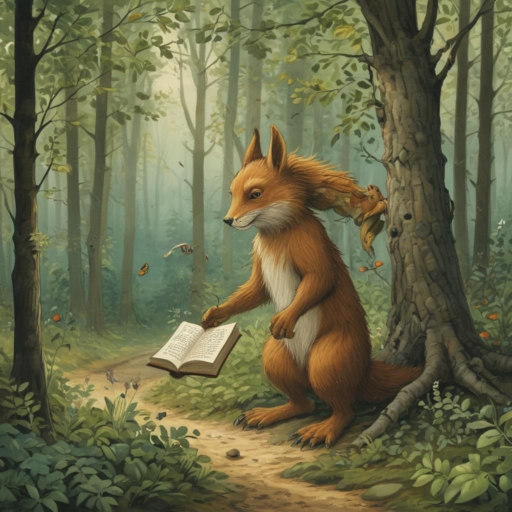 Whimsical Storybook Scene in Watercolor Style