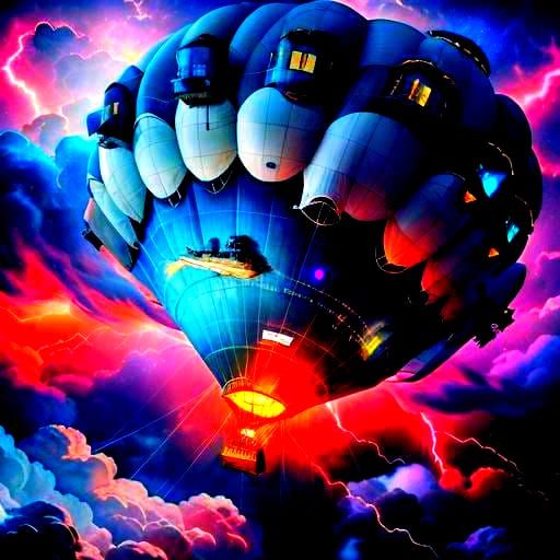 Airship Zeppelin Flying Through a Stormy Nebula