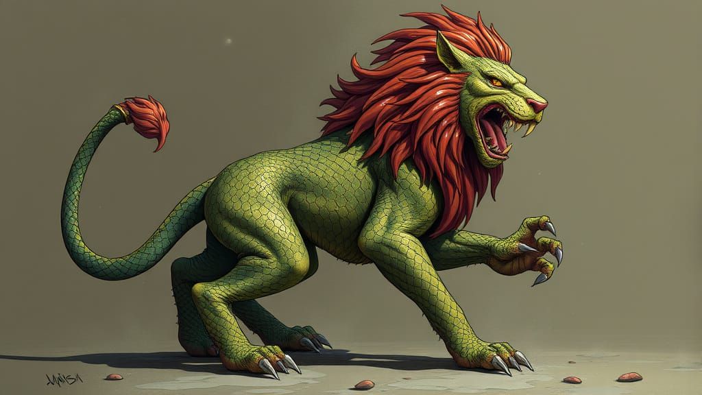 Lion-Serpent Hybrid in Surreal Digital Art Style