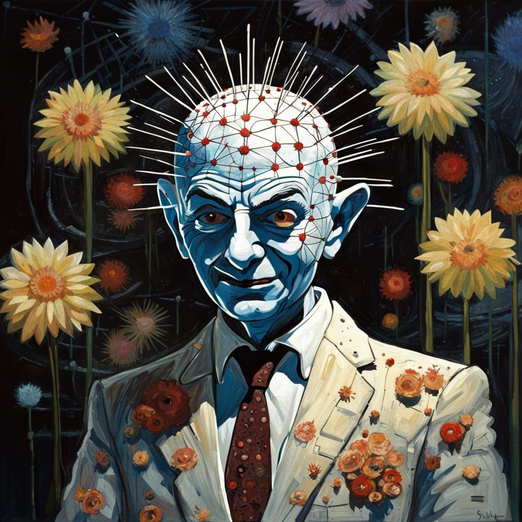 Mr. Bean as Pinhead: A Flowery Impasto Sci-Fi