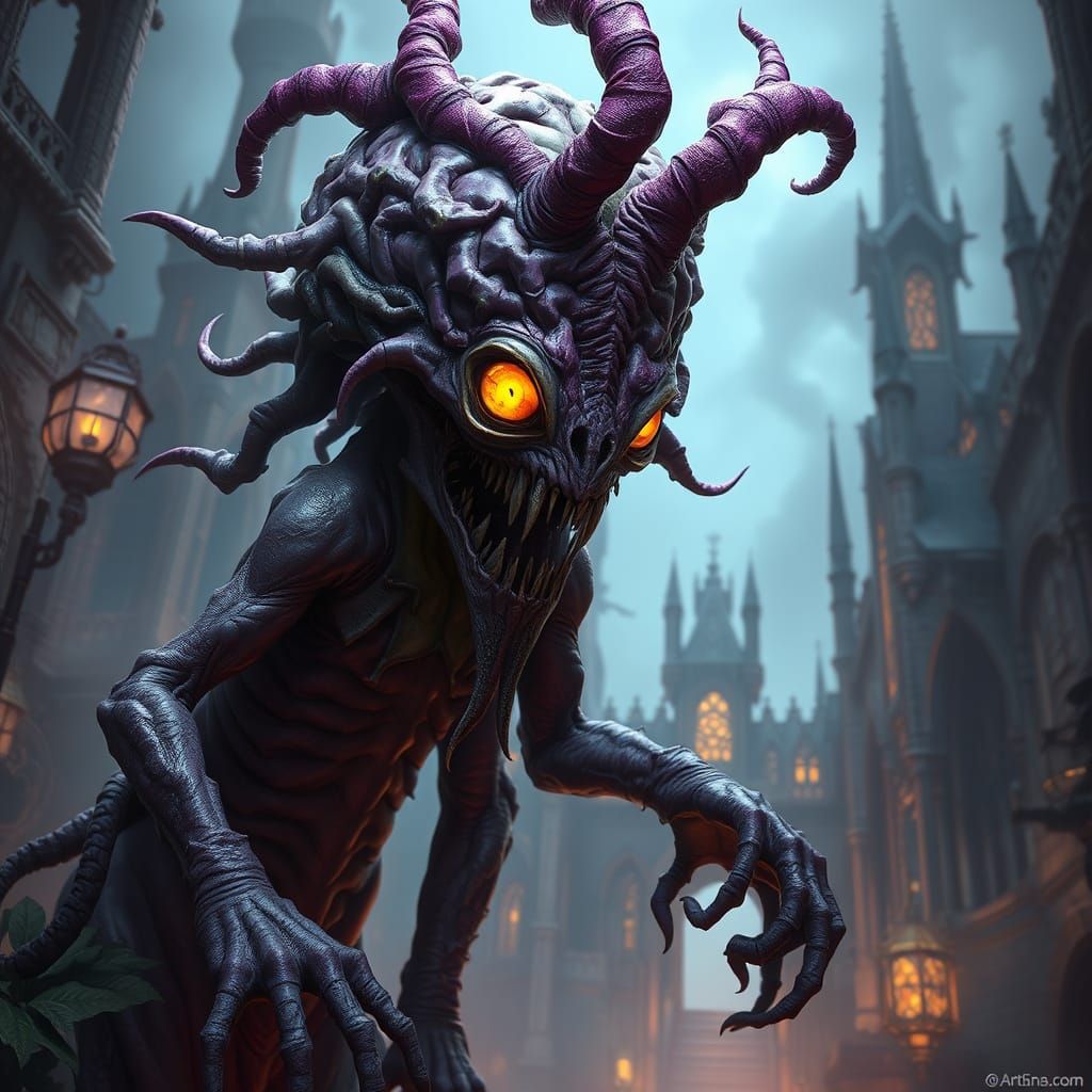 Dark Fantasy Creature in Gothic Setting
