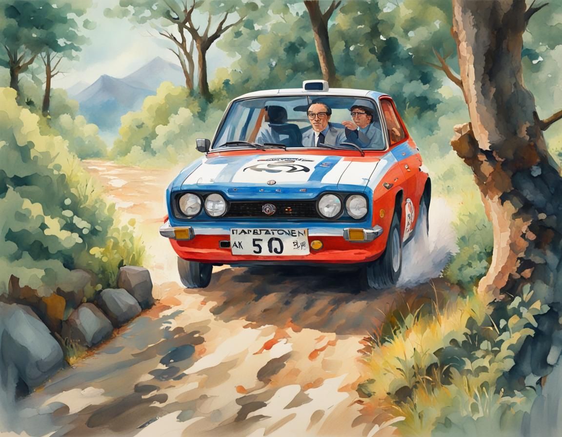 Datsun 510 Rally Car in Gouache Style