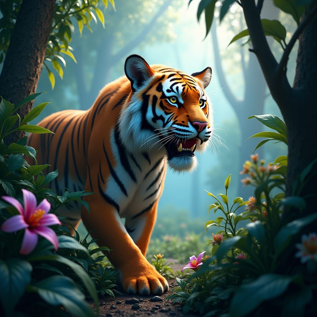 Sabertoothed Tiger Emerges from Jungle Depths