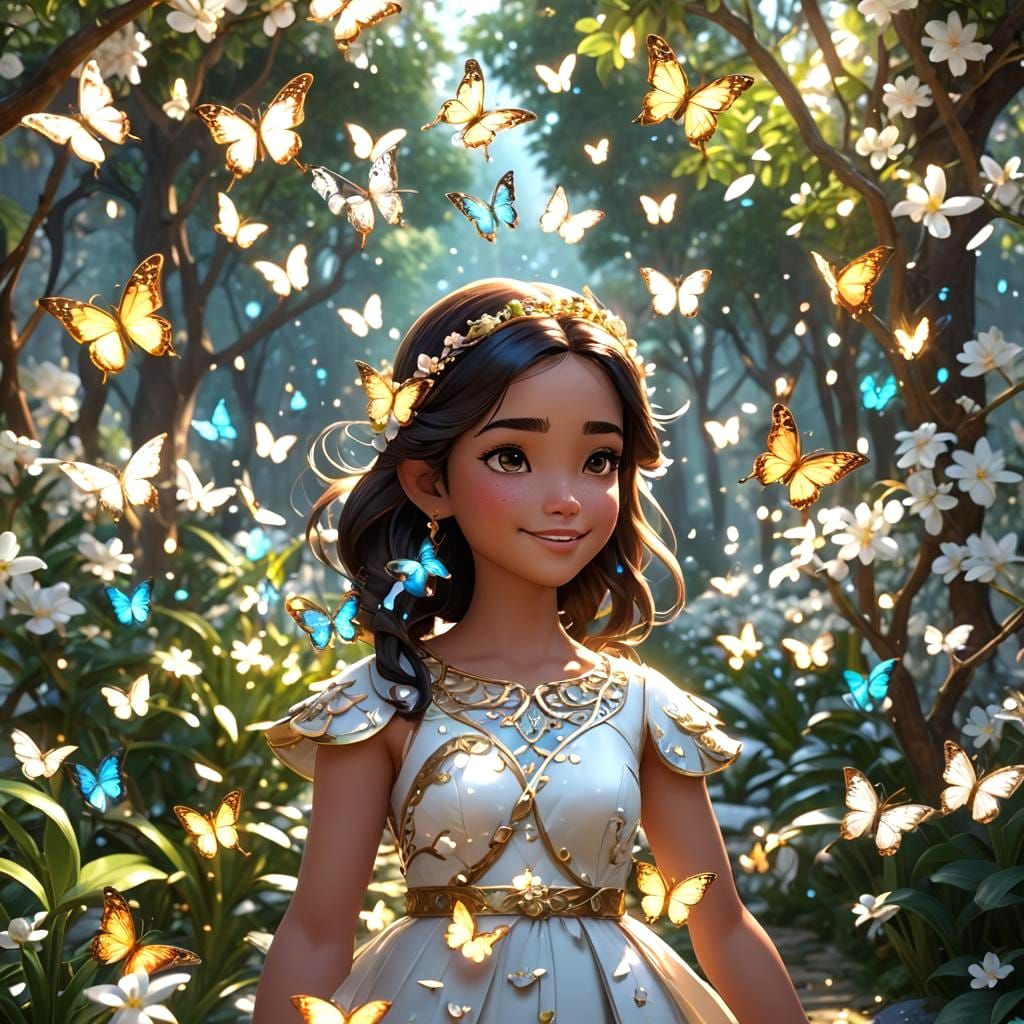 Princess in Jasmine Garden with Butterfly Feathers