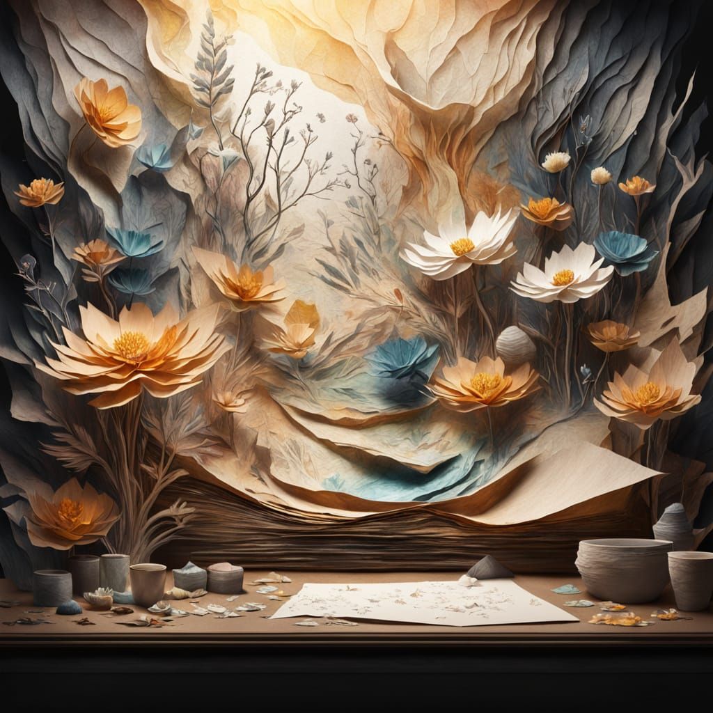 Artist's Desk Transforms Paper Into Nature and Cosmos
