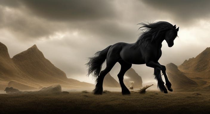 Gorgeous Friesian Horse in Detailed Digital Painting
