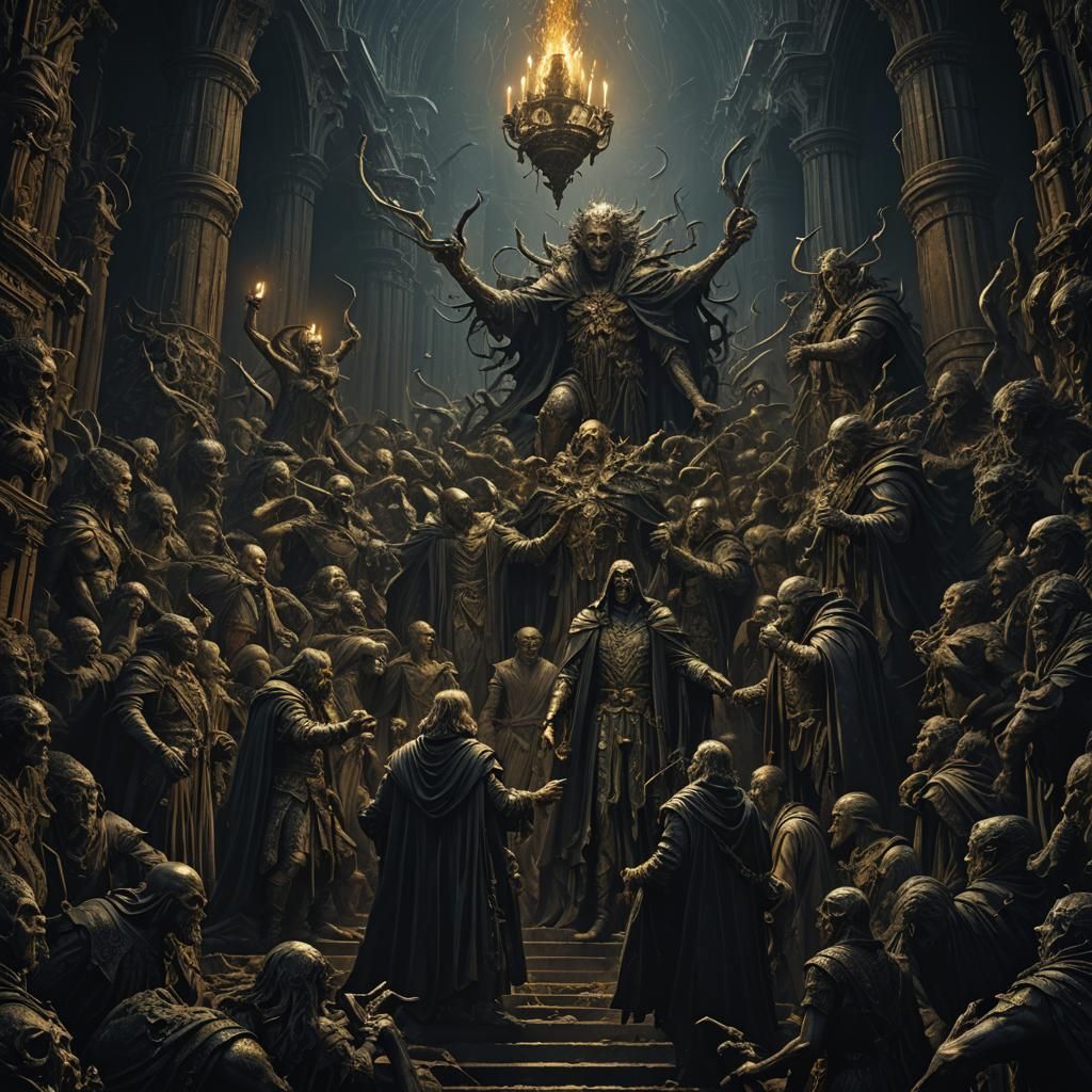 Sinister Horror Scene in Engraving Style