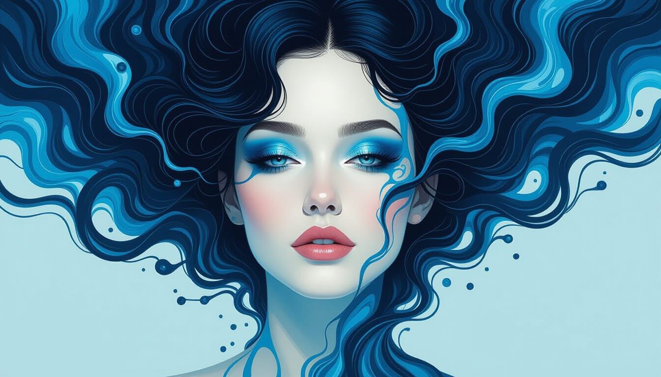 Surreal Water and Ink Portrait in Dalí & Beksiński Style