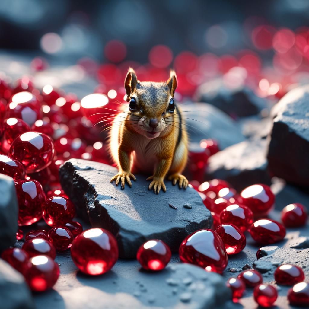 Chipmunk and Ruby Gem in Hyper-Detailed Digital Art