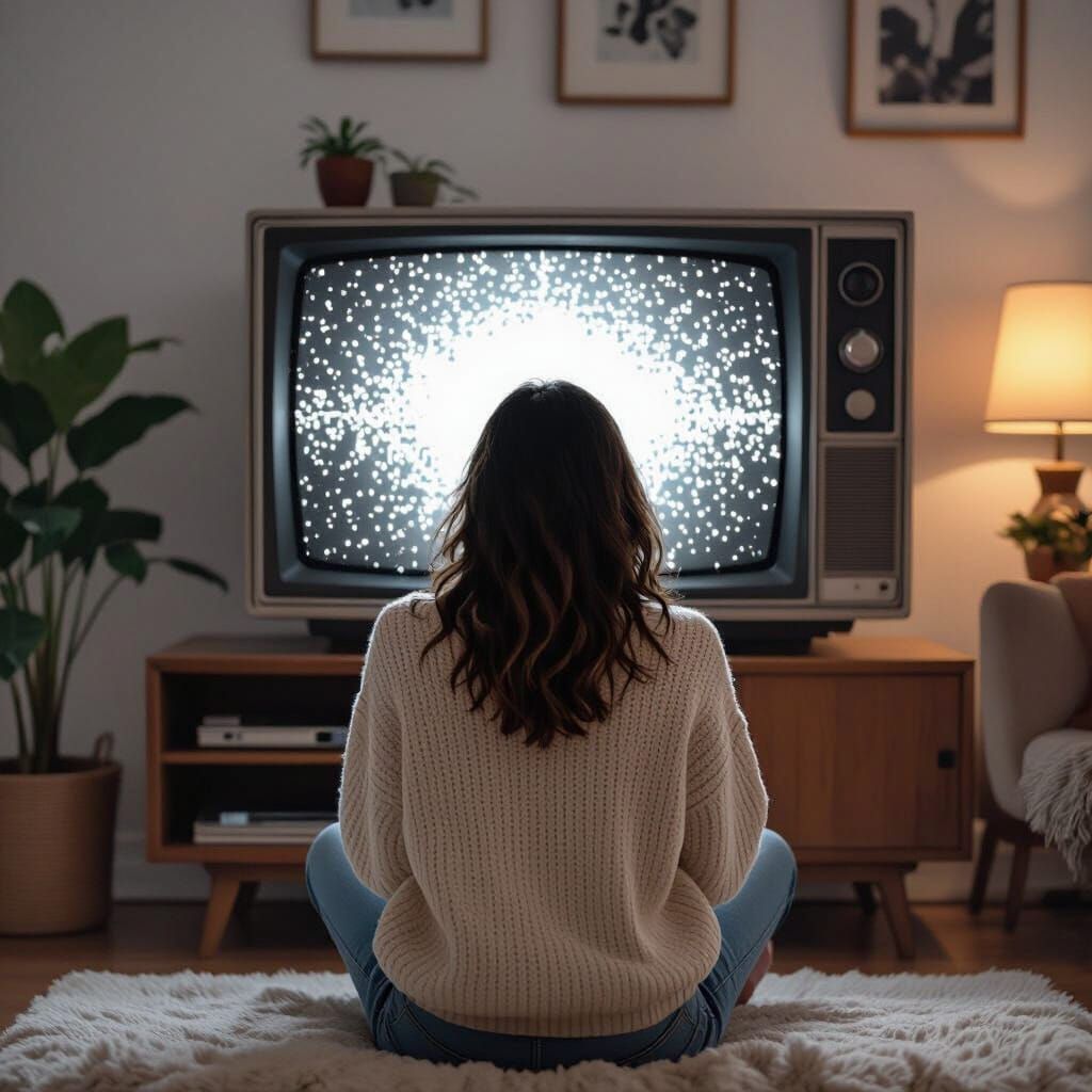Retro Woman Watching TV Static