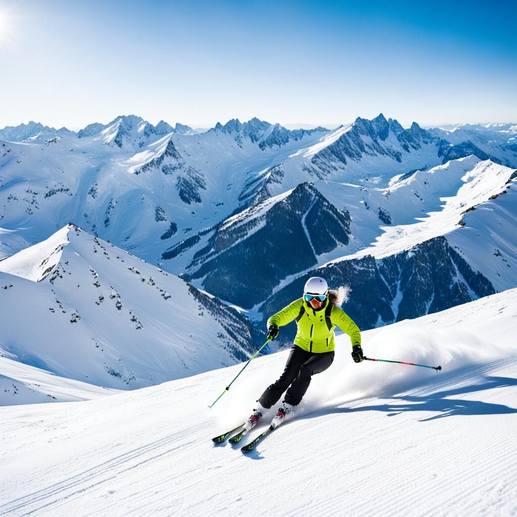 Woman Skiing Down a Snowy Mountain