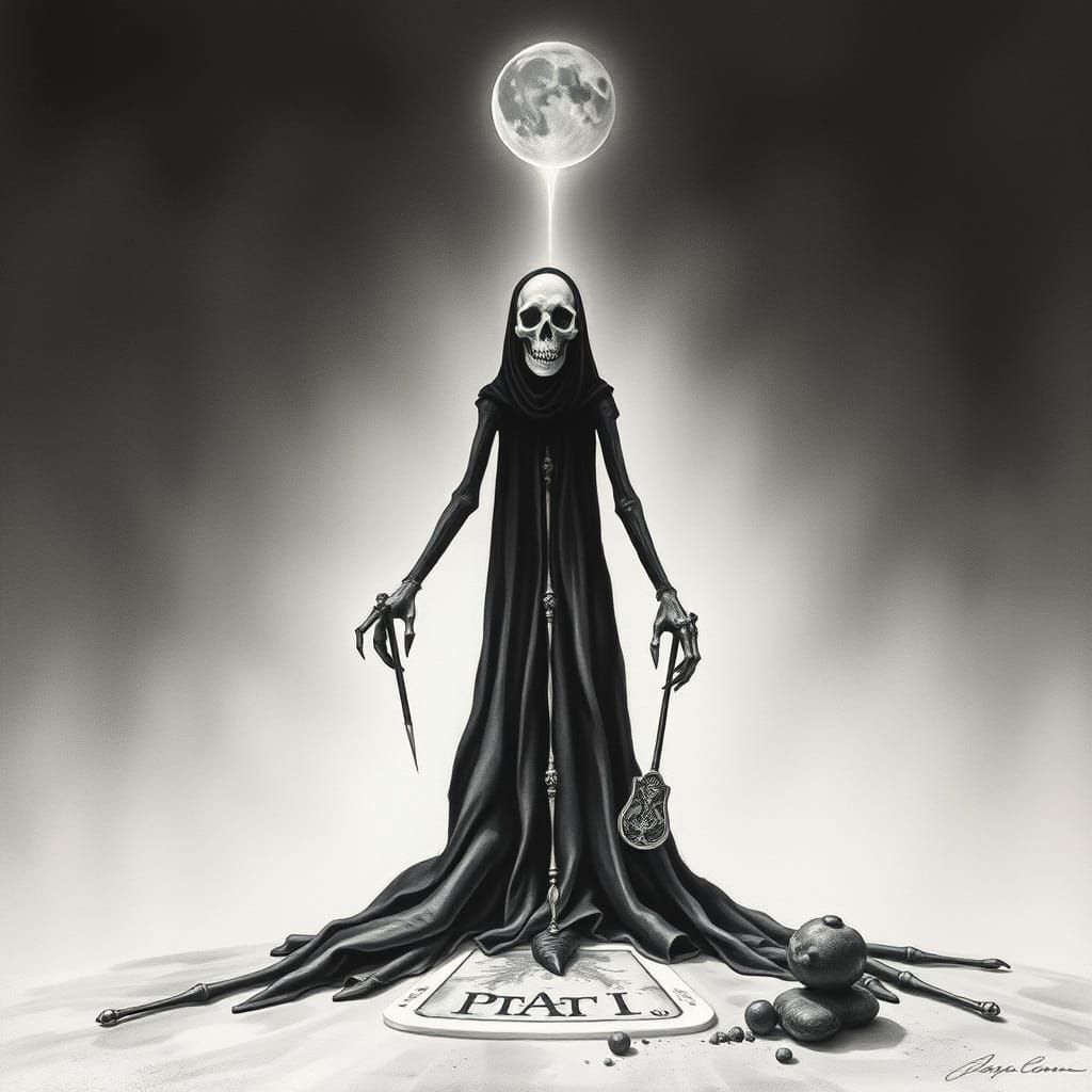 Surreal Tarot Card Death in Pastel Watercolors