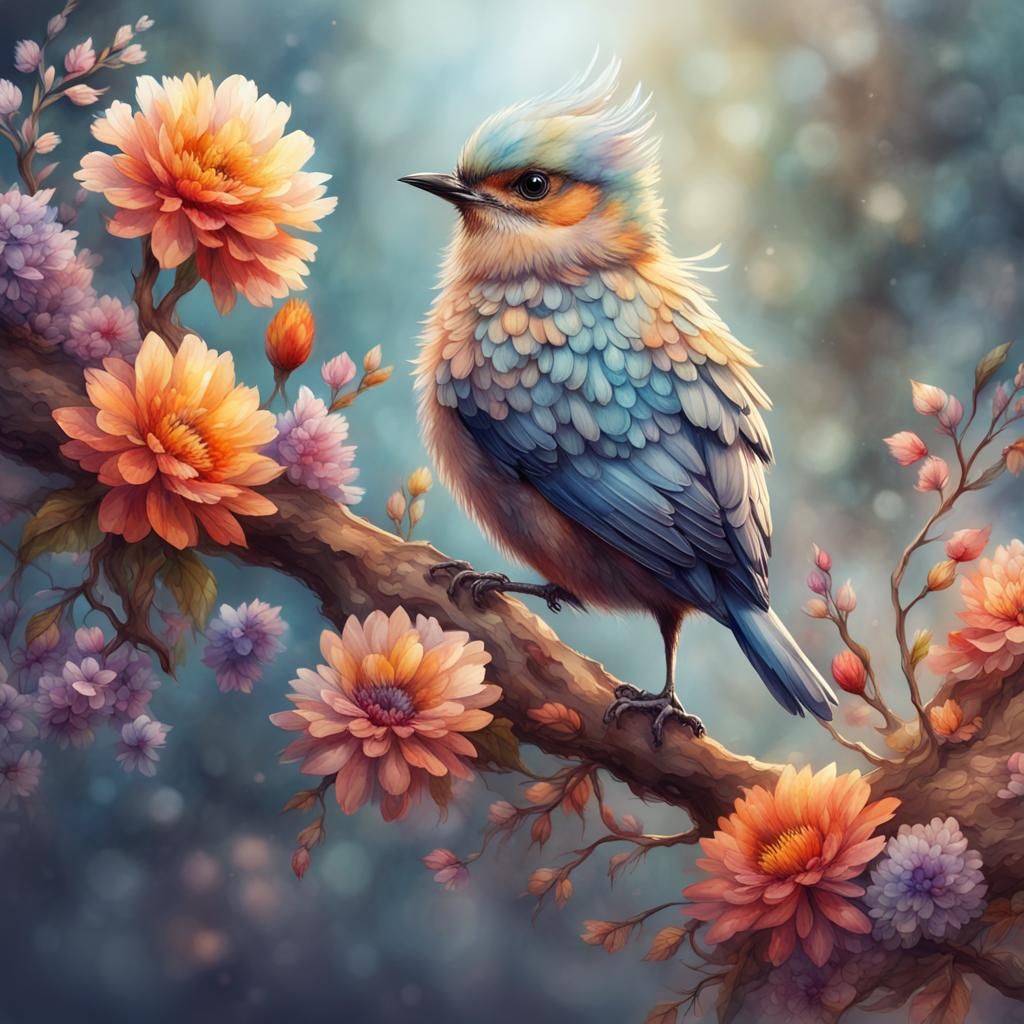 Bird and flowers
