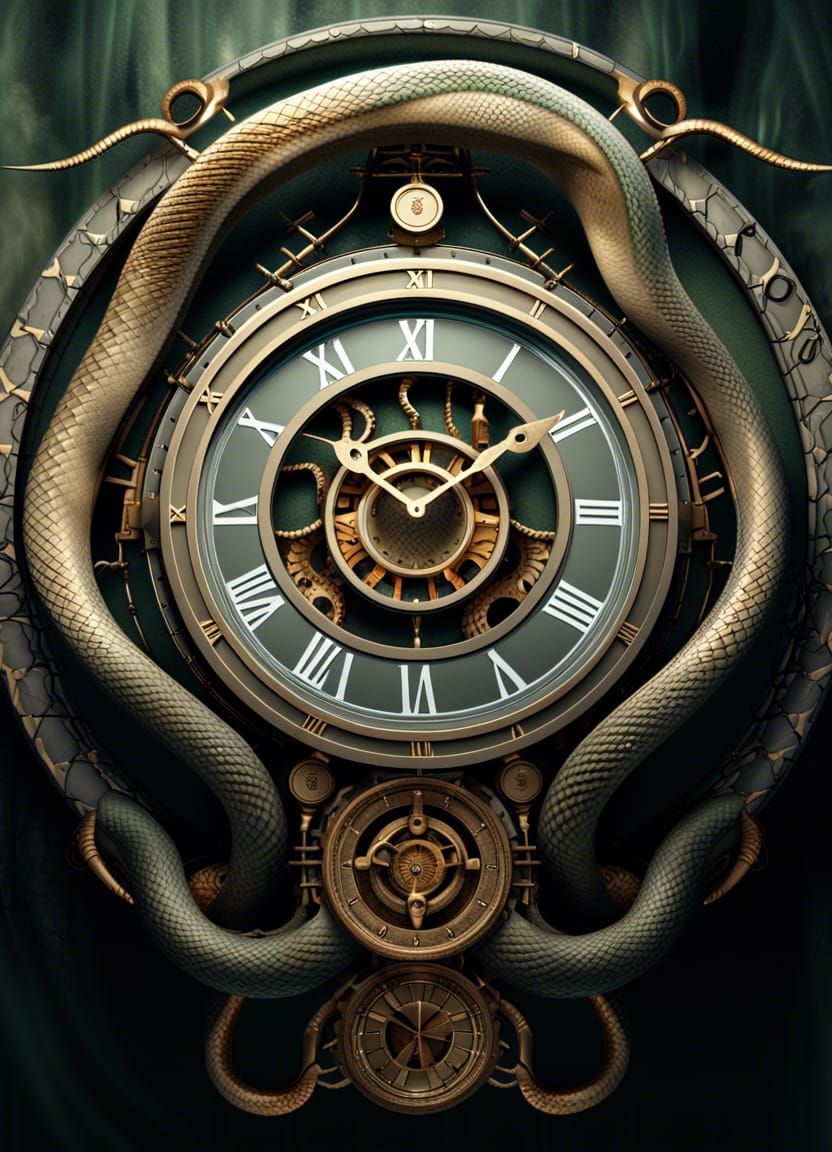 Biomechanical Clock with Snake and Roman Numerals