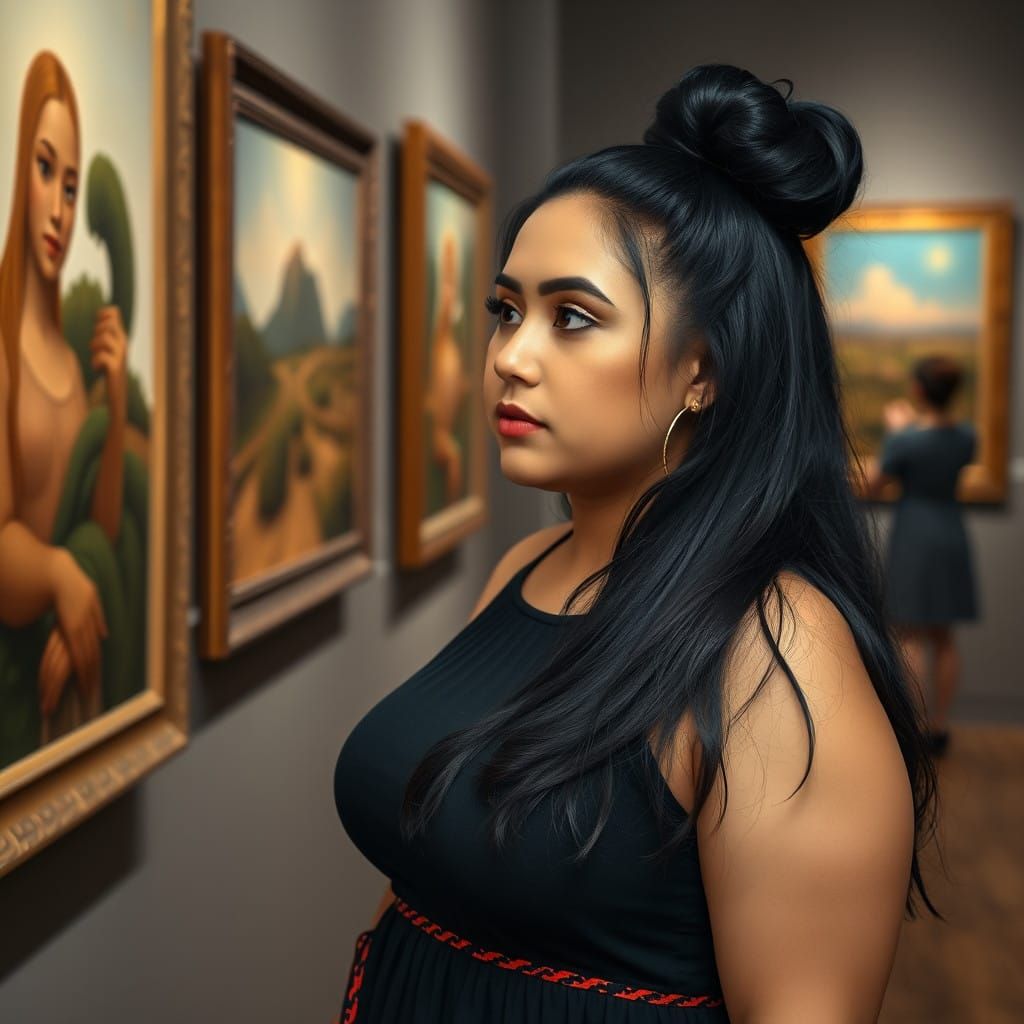 Curvy Young Art Enthusiast in Gallery