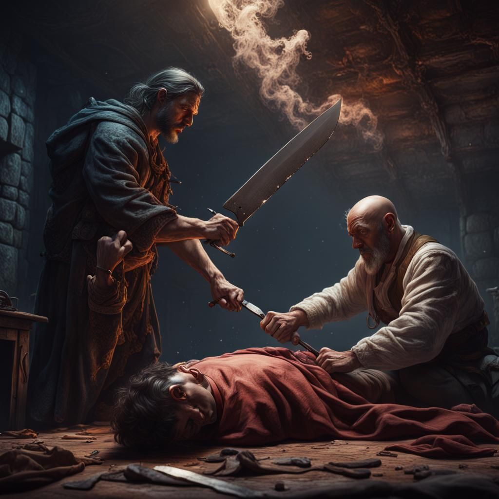 Menacing Figure with Knife in Detailed Digital Painting