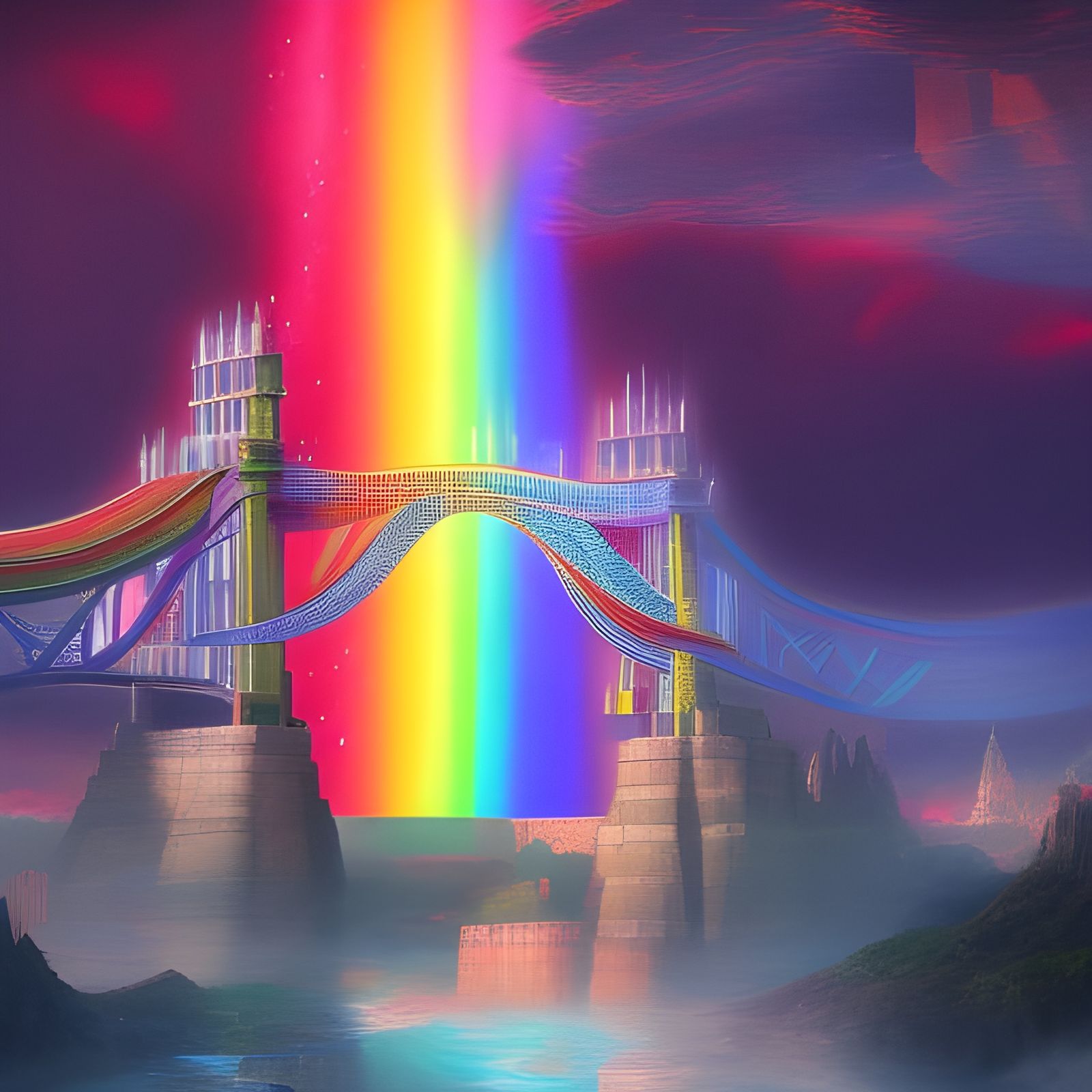 Hand Holding Rainbow Bridge to Tower: Fantasy Art