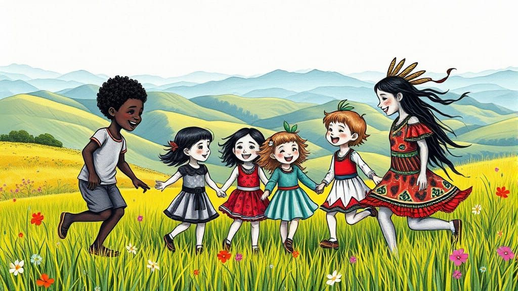 Children from Around the World Unite in a Vibrant Landscape