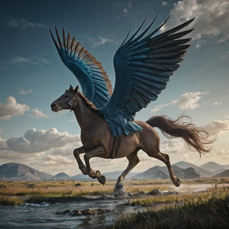 Wild Horse Runs Free in Kyrgyzstan Against a Brilliant Blue...