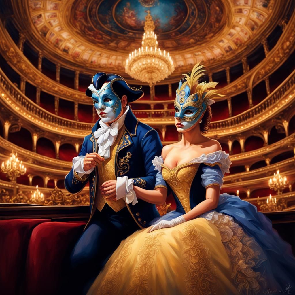 Couple in Elegant Opera House with Majestic Atmosphere