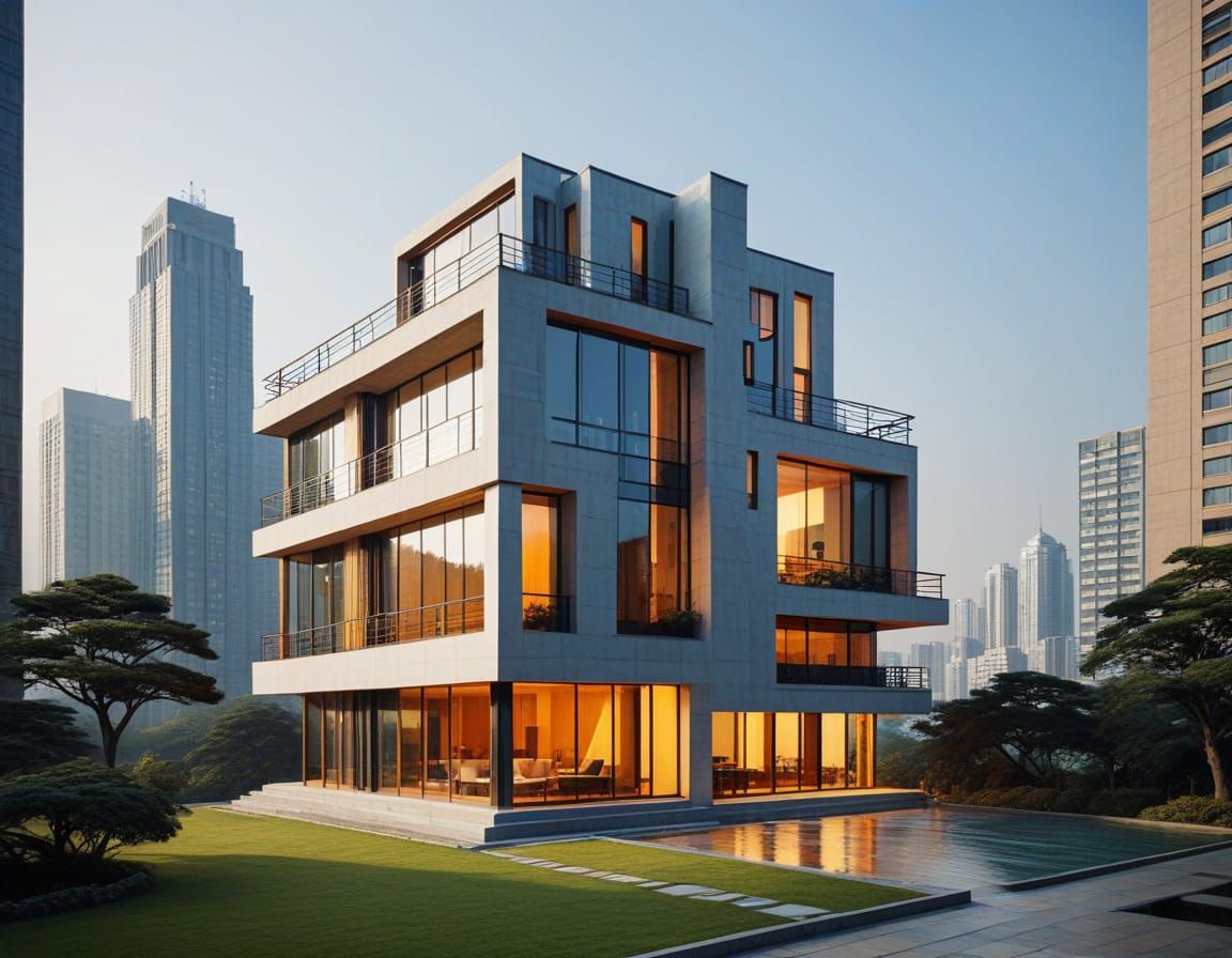 Modern Korean Utopia Building in Geometric Abstraction Style