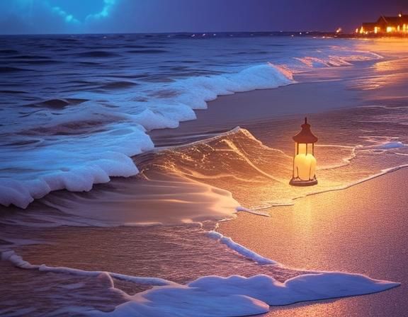 Romantic Moonlit Beach Scene under Heavenly Sunshine