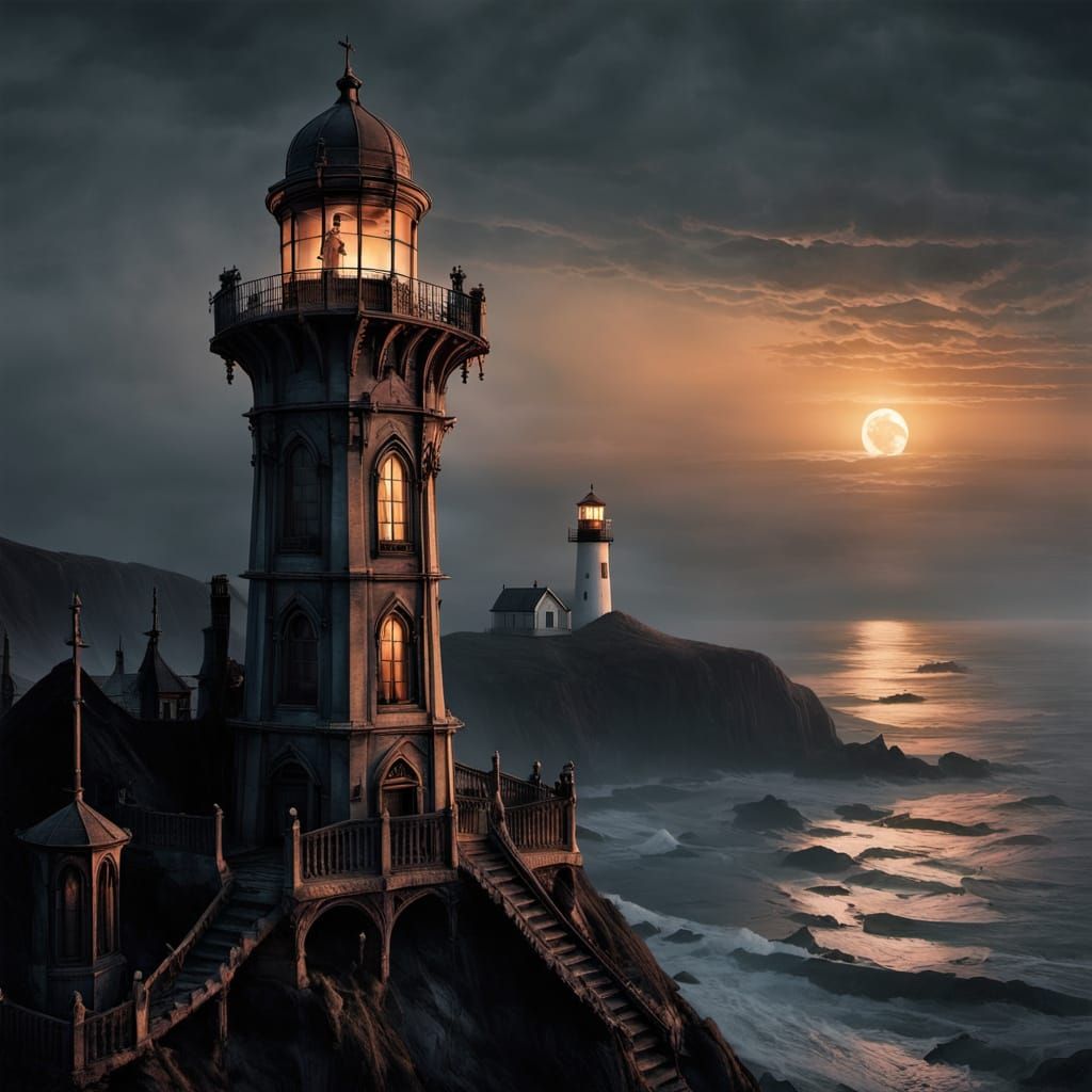 Skeleton Lighthouse Keeper in Gothic Dark Fantasy Art