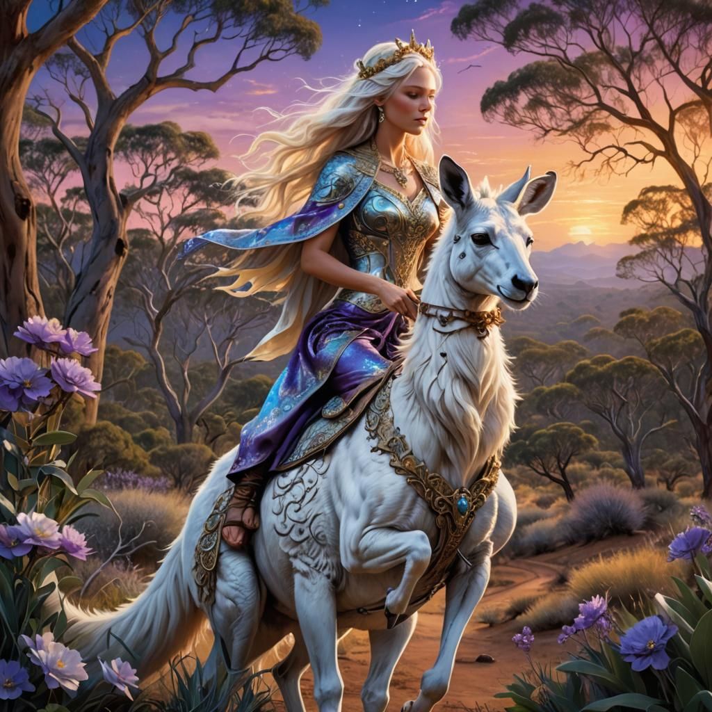 Goddess Riding a Kangaroo in Australian Outback