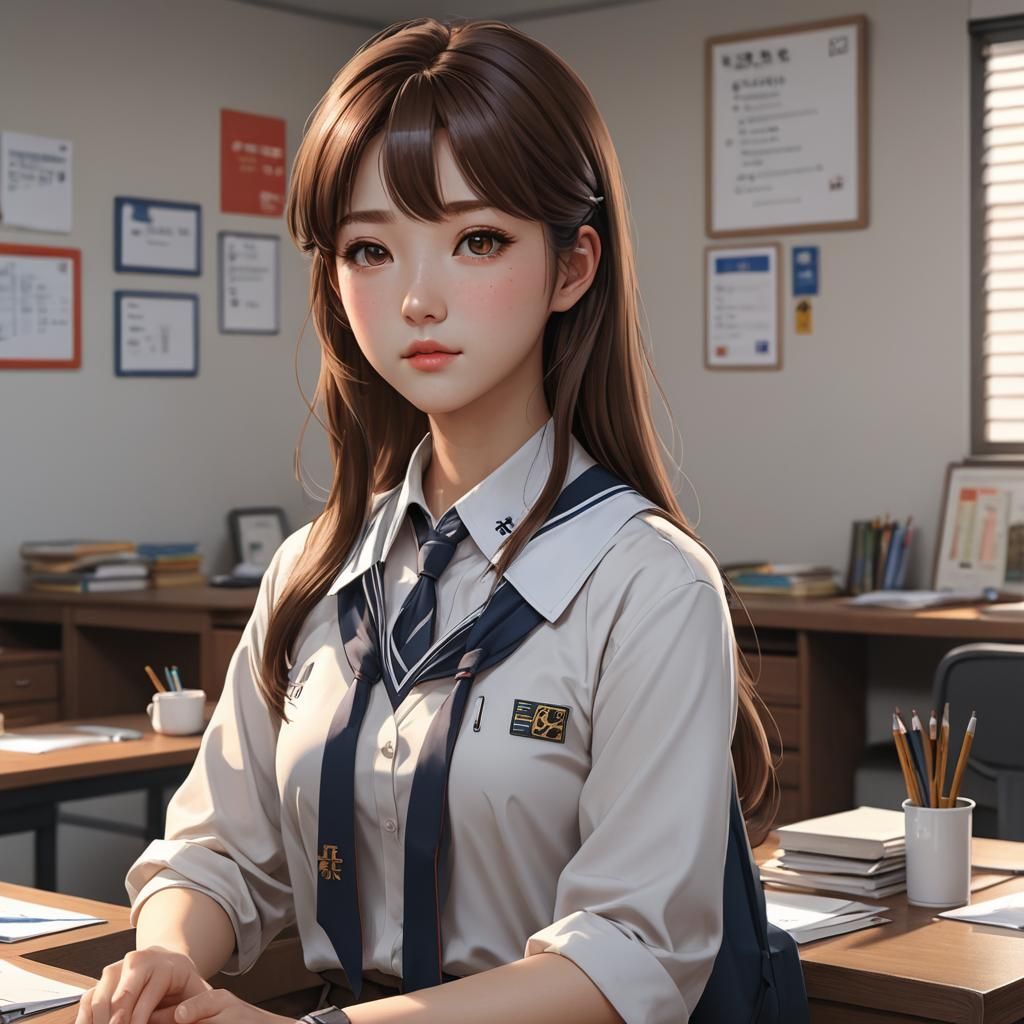 Korean Girl in Student Uniform: 3D Anime Art