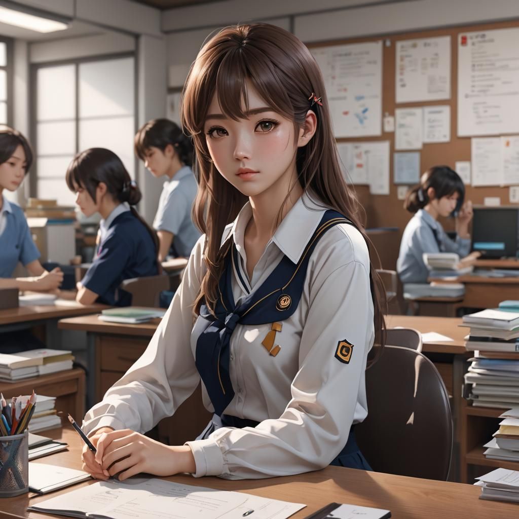 Korean Girl in Student Uniform: 3D Anime Art