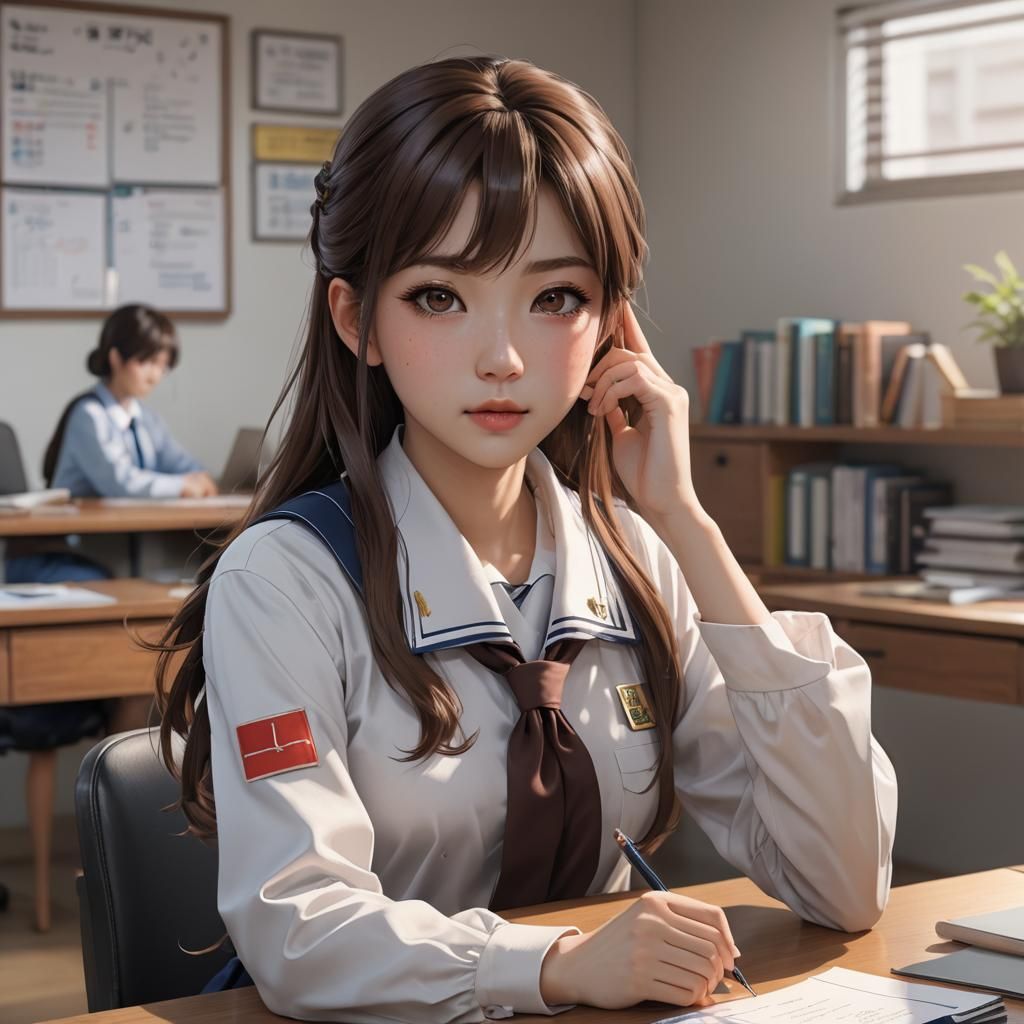 Korean Schoolgirl in Detailed 3D Anime Style