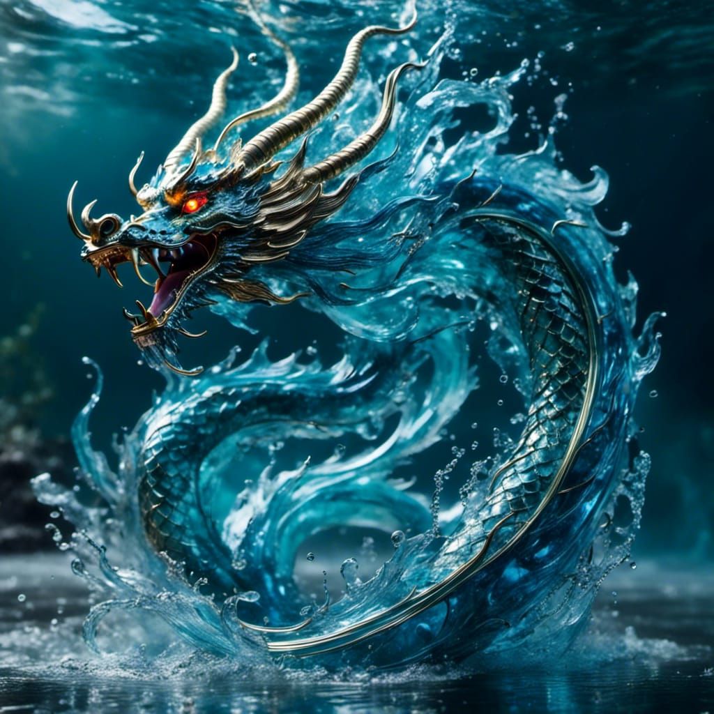 Ethereal Transparent Chinese Dragon Flying Over Water