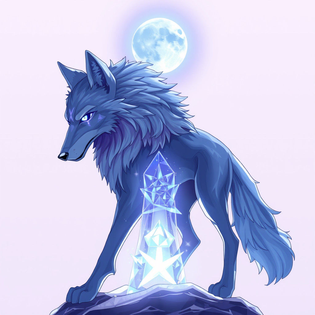 Crystal Wolf Howling at Moon in Anime Style