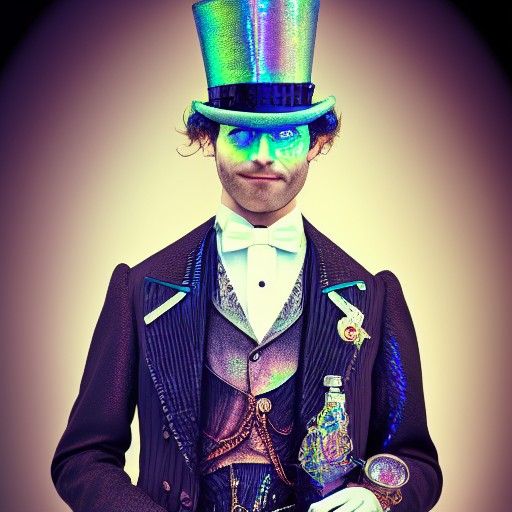 Steampunk Mad Hatter Portrait with Ornate Top Hat