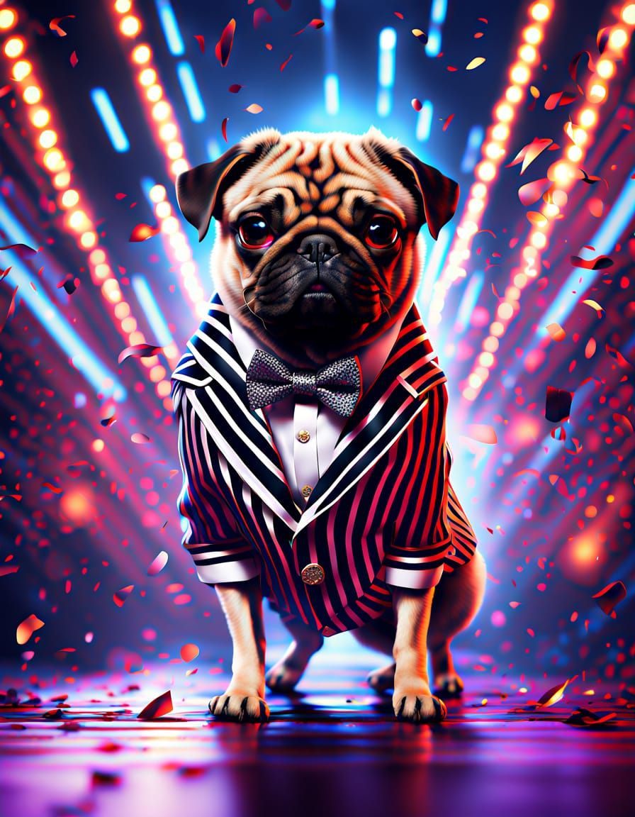 Stripped Pug Struts Runway with Confidence and Style