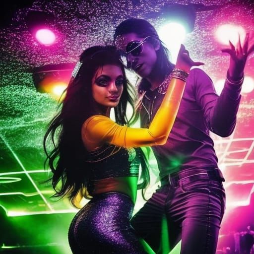 Energetic Disco Scene with Dancing Couple