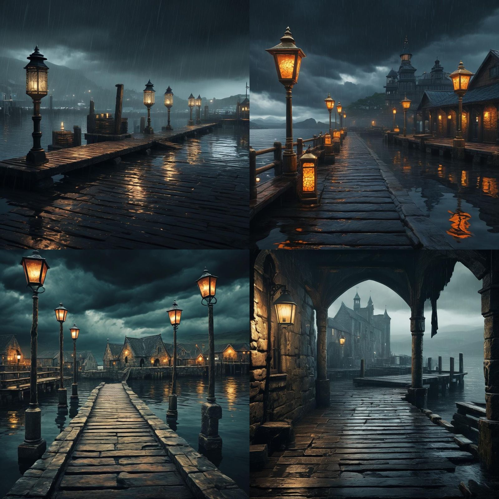 Rainy Day at the Marina: Fantasy Concept Art