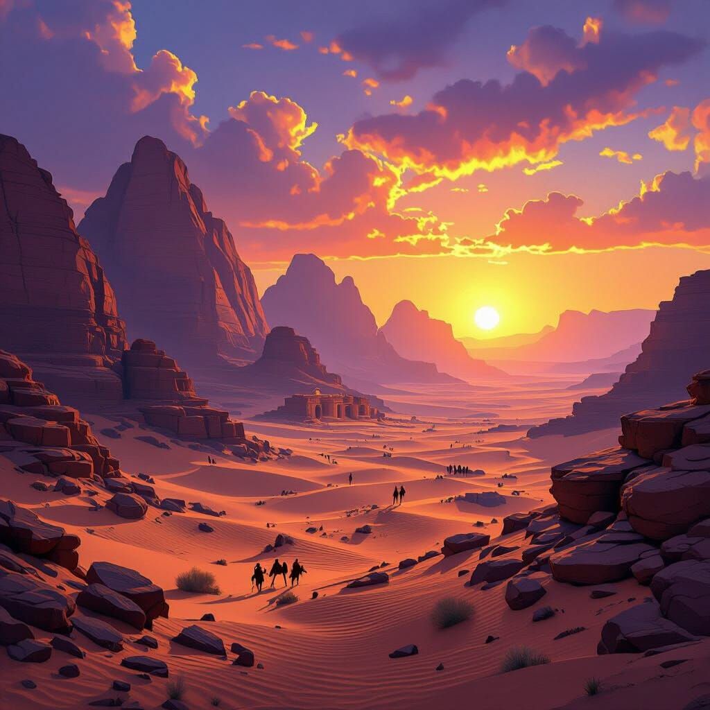 Wadi Rum Desert Landscape at Sunset