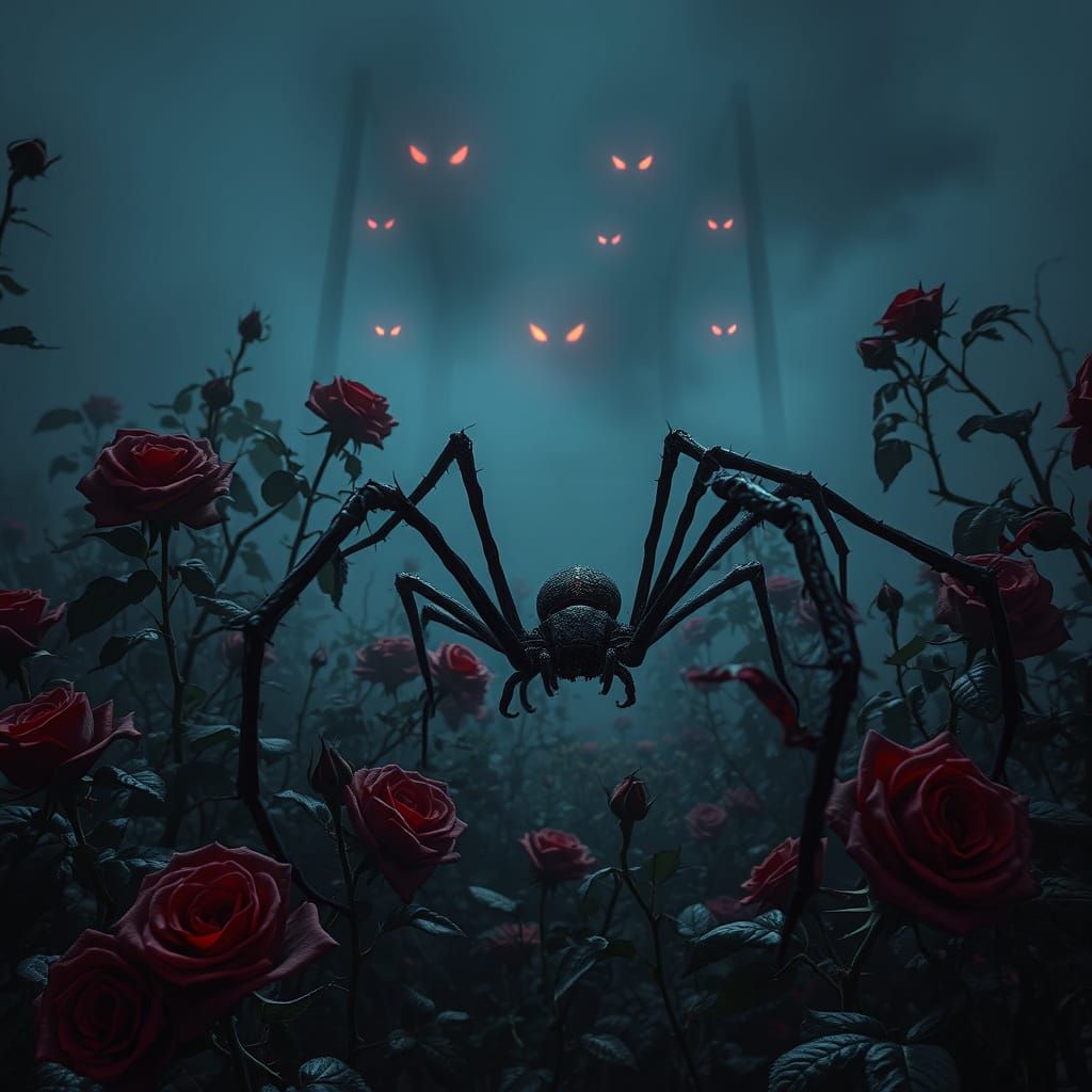 Creepy Garden at Night in Gothic Style